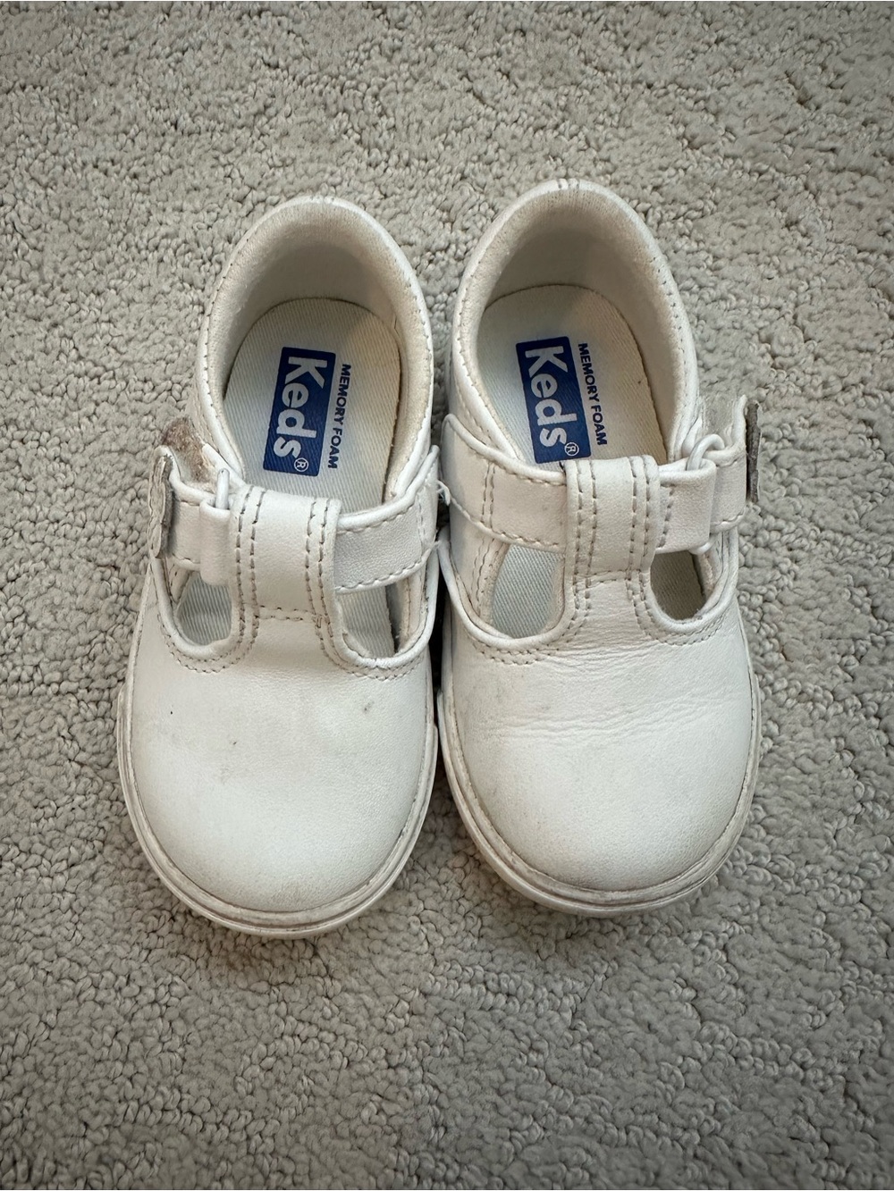 Keds White Kids Memory Foam T-Strap Shoes